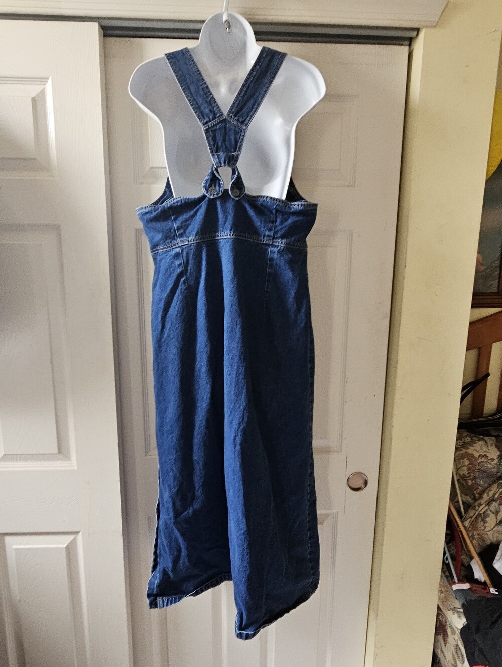 J.L. N.Y. Vintage Denim Maxi Overall Dress Size Large, Button Side 100% Cotton - Picture 7 of 14